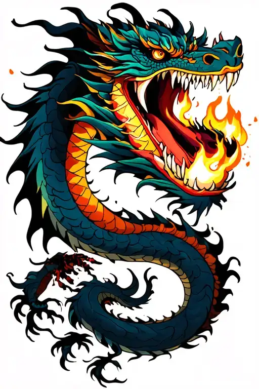 Dragon Throwing Fire In The Mouth