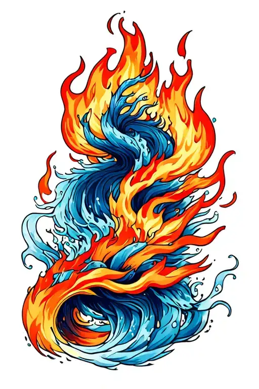 Traditional Style Water Fire Air Elements Intertwined