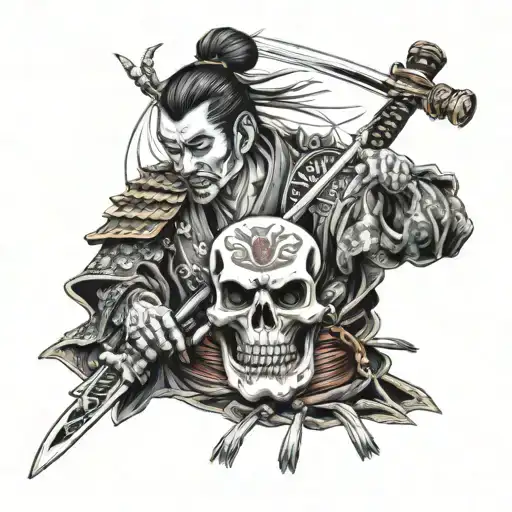 Samurai Warrior With Skull And Samurai Sword