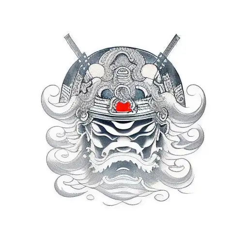 Samurai Helmet And Waves