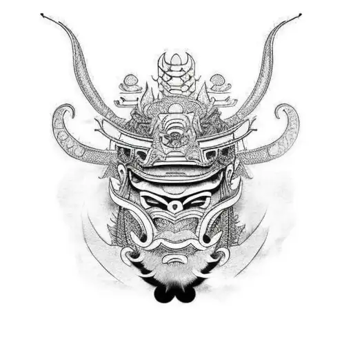 Samurai With Mask And A Dragon