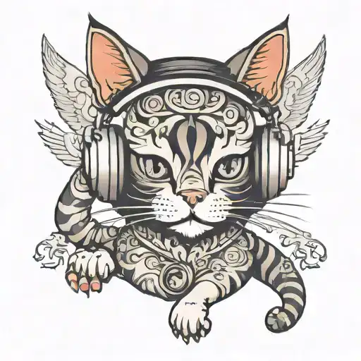 Flying Cat Wearing Headphones