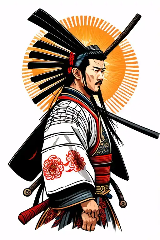 Samurai Warrior With Japanese Sun Rays