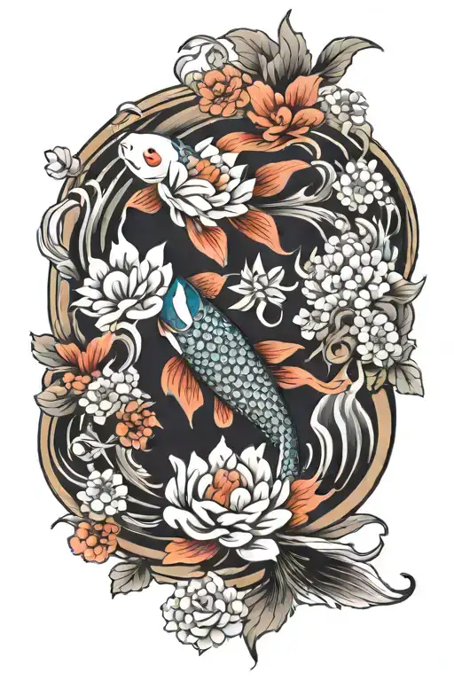 Sleeve With Koi Fish And Flowers