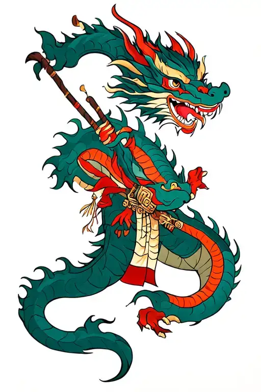 Wukong In A Dragon With Its Cane