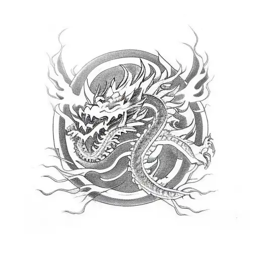 A Chinese Dragon Wrapped Around A Large Dead Tree At Night