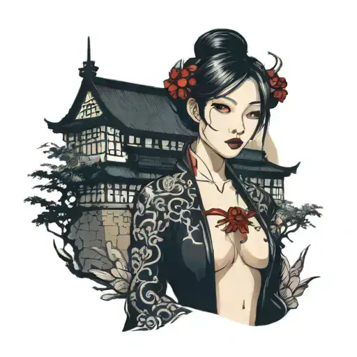 Vampire Girl With Castle In Background Black