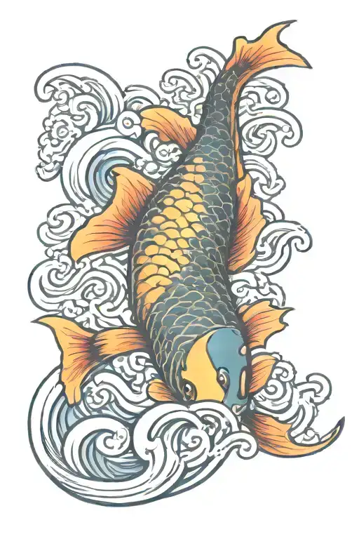 Fish And Waves With A Dragon