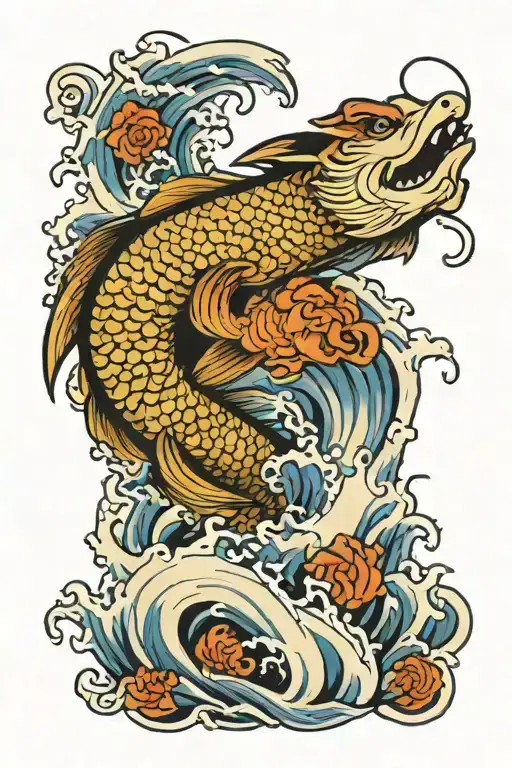 Fish And Waves With A Dragon
