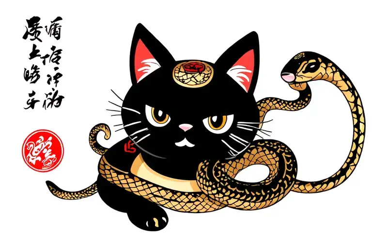 Maneki Neko With Snake Wrapped