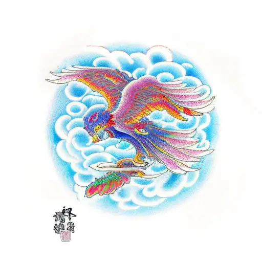 Phoenix With Color In Rising Pose