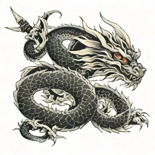 Clavicle Dragon Wraps Katana Tattoo