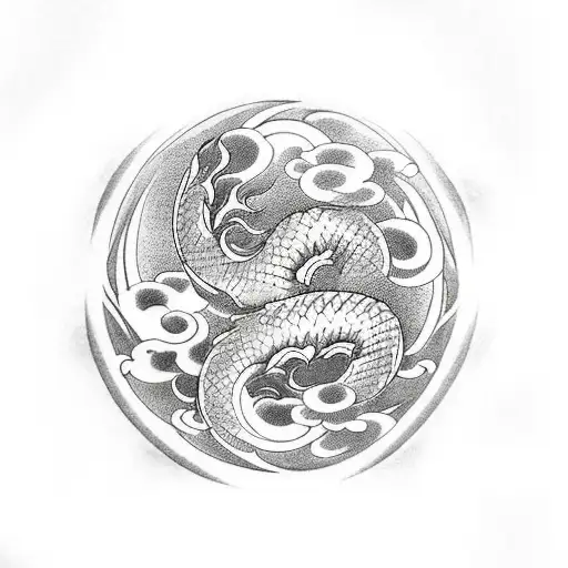 Koi Fish Dragon Lotus Waves