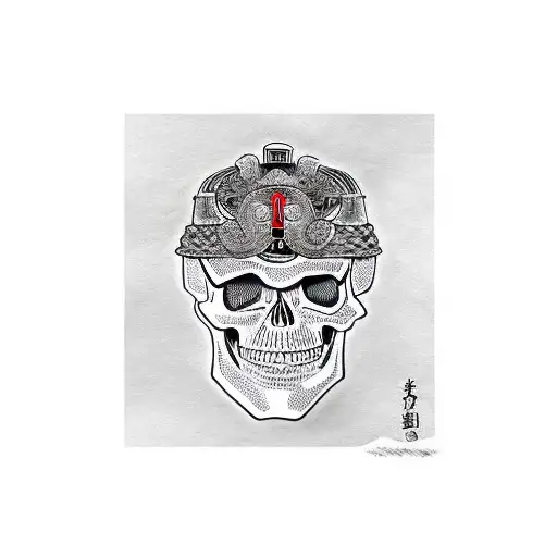 A Skull In A Samurai Helmet
