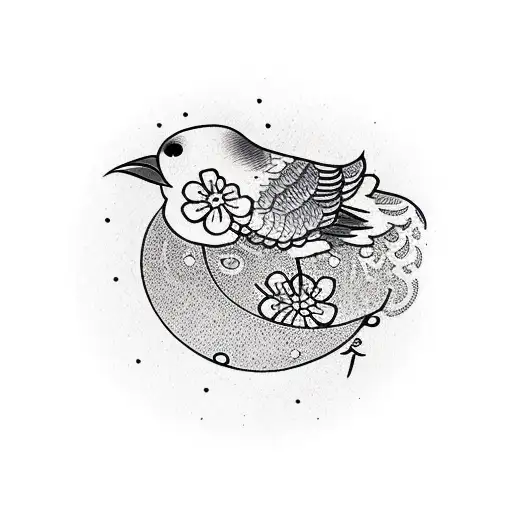 Bird In A Flower Field