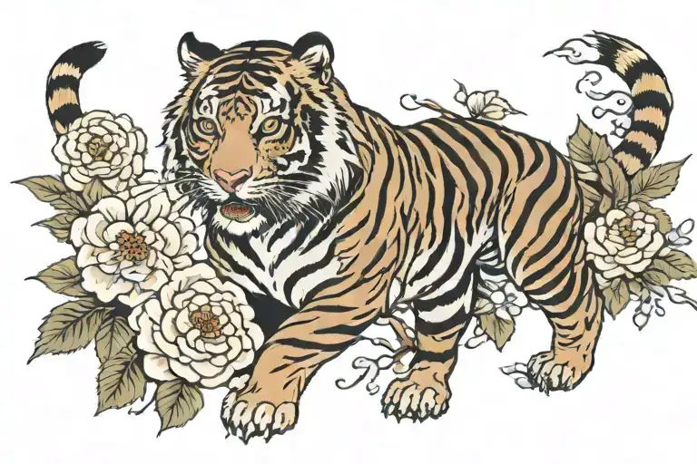 Tiger With Flowers