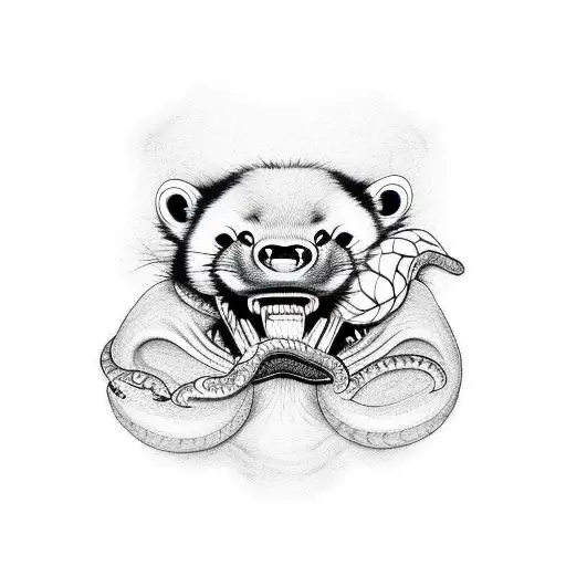 Fierce Honey Badger Eating A Snake