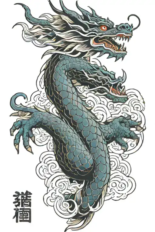 Dragon On The Whole Arm And Hanya Mask On The Shoulder