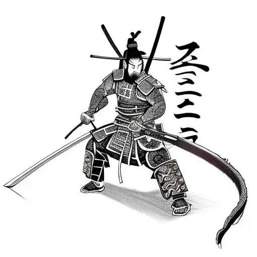 A Samurai Drawing A Katana With A Dragon In The Background