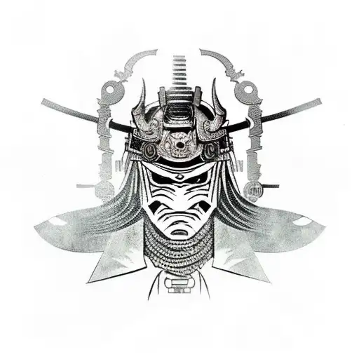 Cyberpunk Samurai Wearing Oni Demon Mask