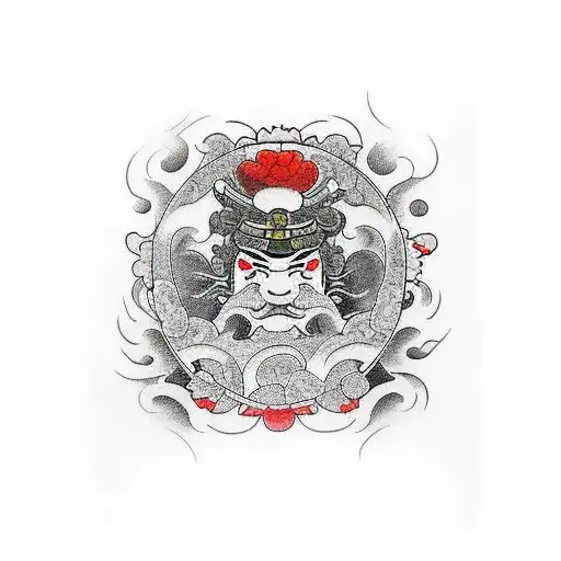 Samurai In A Loto Flower And Water