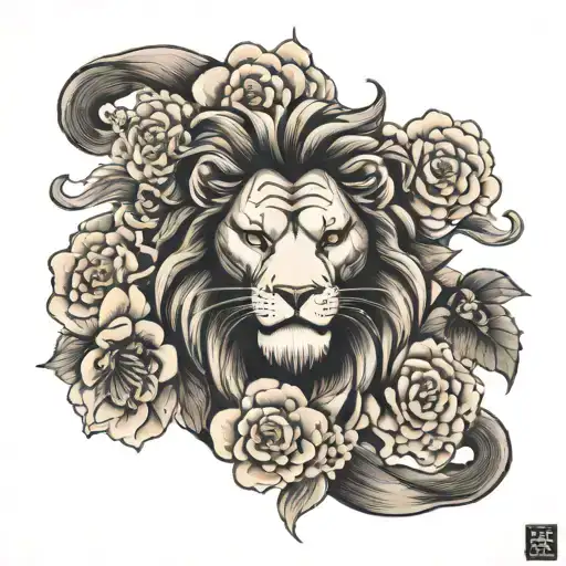 Lion Sakura Flower Heart