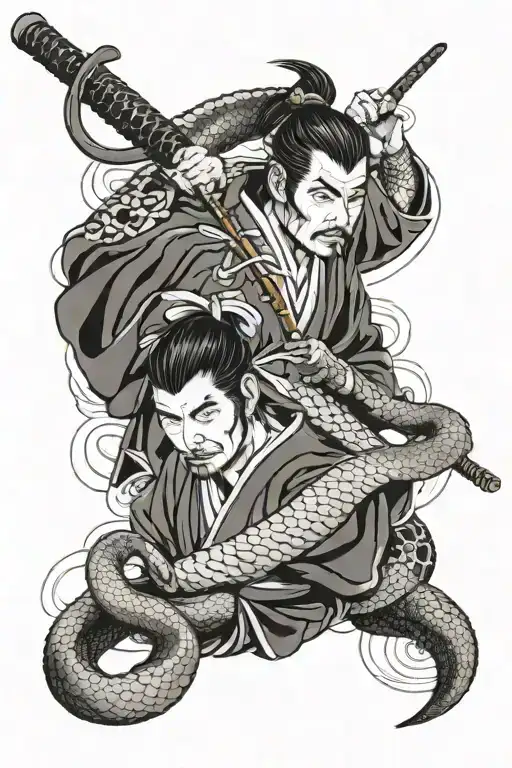 Samurai Together With A Snake