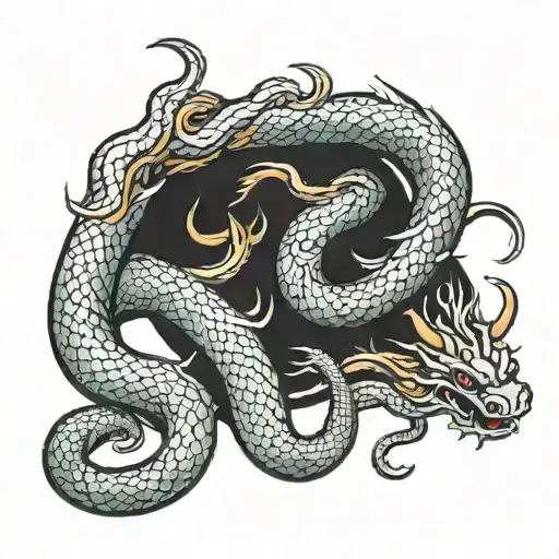 A Snake And A Dragon Wrapped