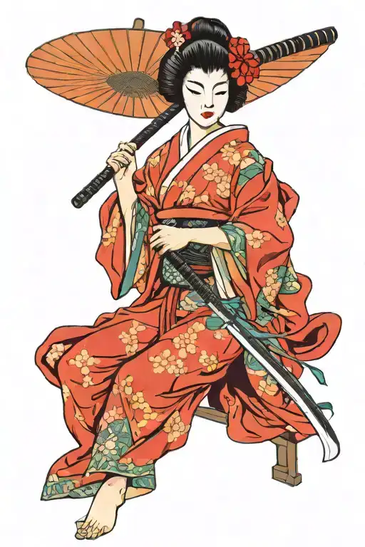 Geisha Holding A Katana