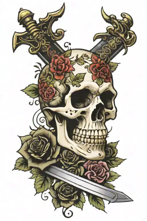 Skull And Roses And Sword Made