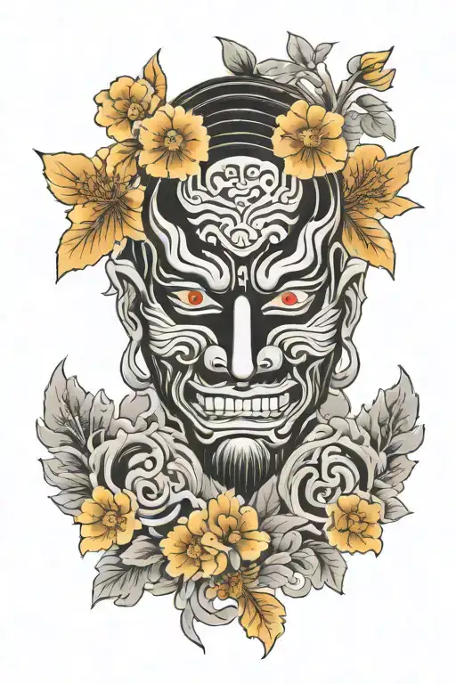 Japanese Mask In Black Grey