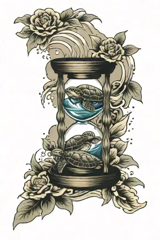Hour Glass With A Storm And Calm Sea Turtle Swimming