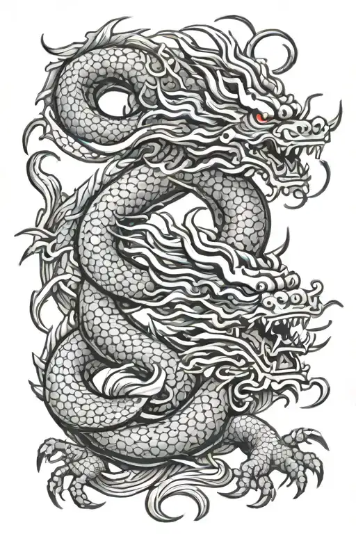 Japanese Dragon In Black Grey