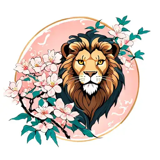 Lion And Cherry Blossoms