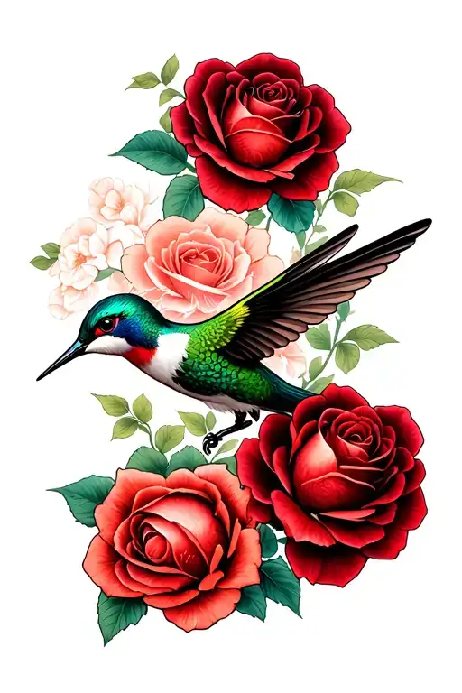 Roses And Humming Bird