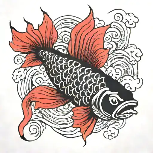 Fish Swimming Black And Red