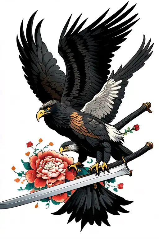 Eagle With Wings Perched On Long Sword
