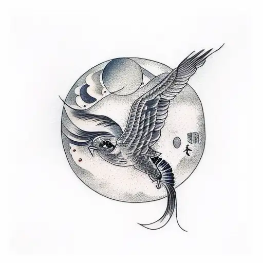 Flying Bird And A Moon
