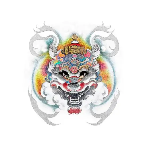 Chinese Foo Dog Smiling Colorful