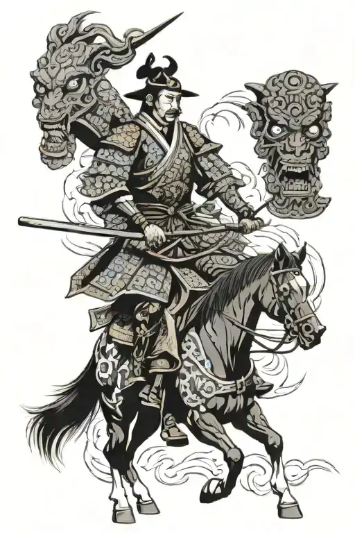 Samurai Holding Severed Head On Horseback
