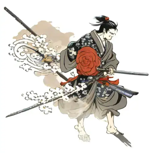 Samurai With Head Down And Mist Coming From His Sword