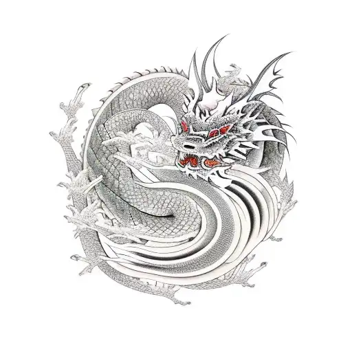Japanese Dragon Combined With Japanese Calygraphy