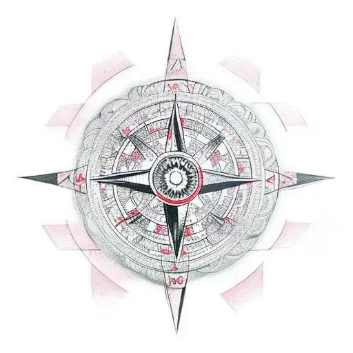 A Red Geometric Compass With Voodoo Symbols