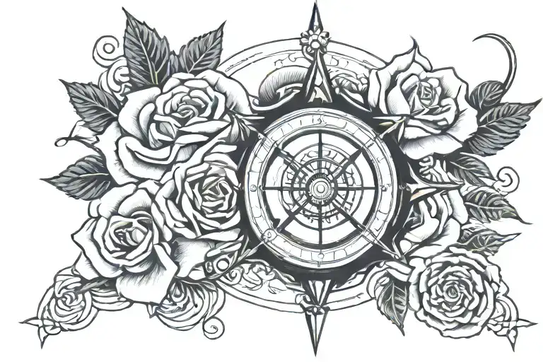 Rose And Eye Compass Intertwined