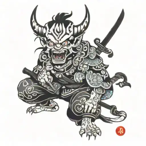 Demon And Japan With Samurai