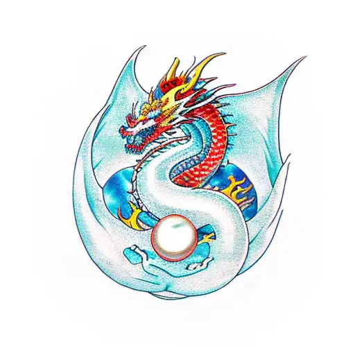 Front Facing Dragon With Feminene Features And A Pearl In One Of Its Claws