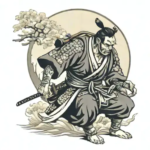 Alone Samurai And Moon Surrounded
