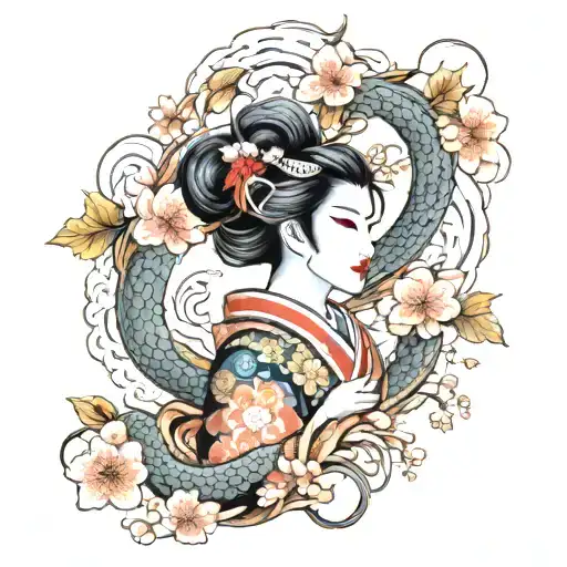 Geisha Dragon Sakura Blossom