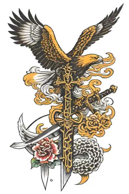 Tau Cross With Eagle And Sword Emerging
