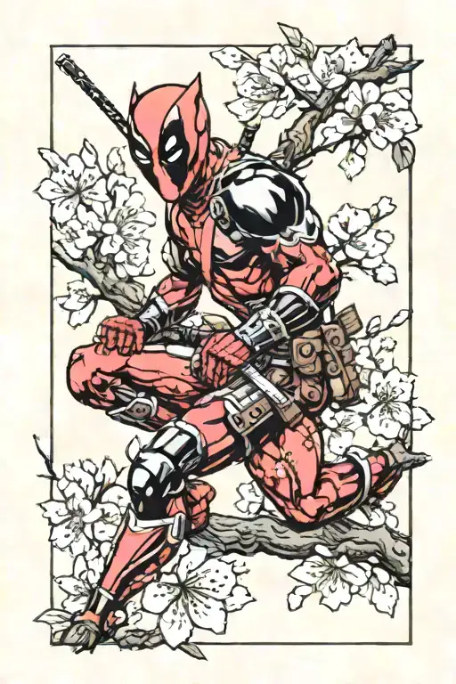 Cherry Blossom Tree And Deadpool